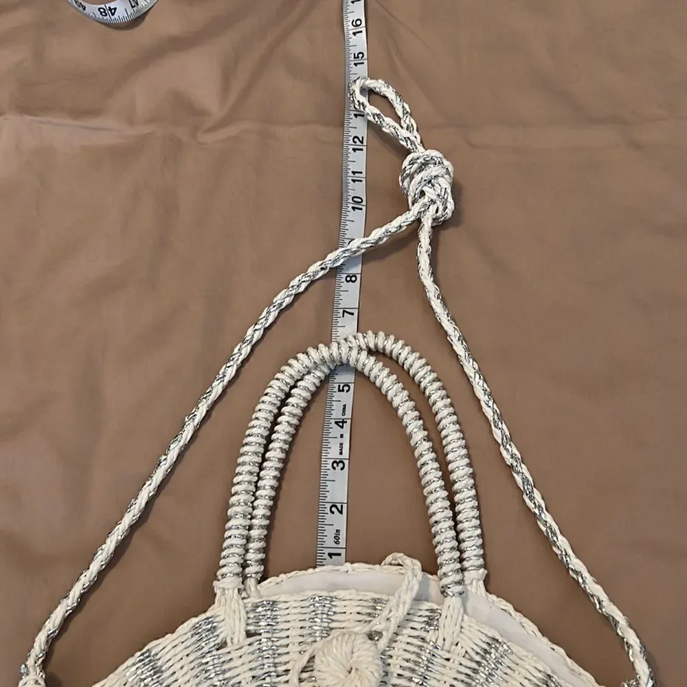 Mudpie white and silver wicker handbag shoulder strap and handles used 1x EUC